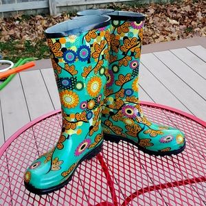Floral patterned rain boots